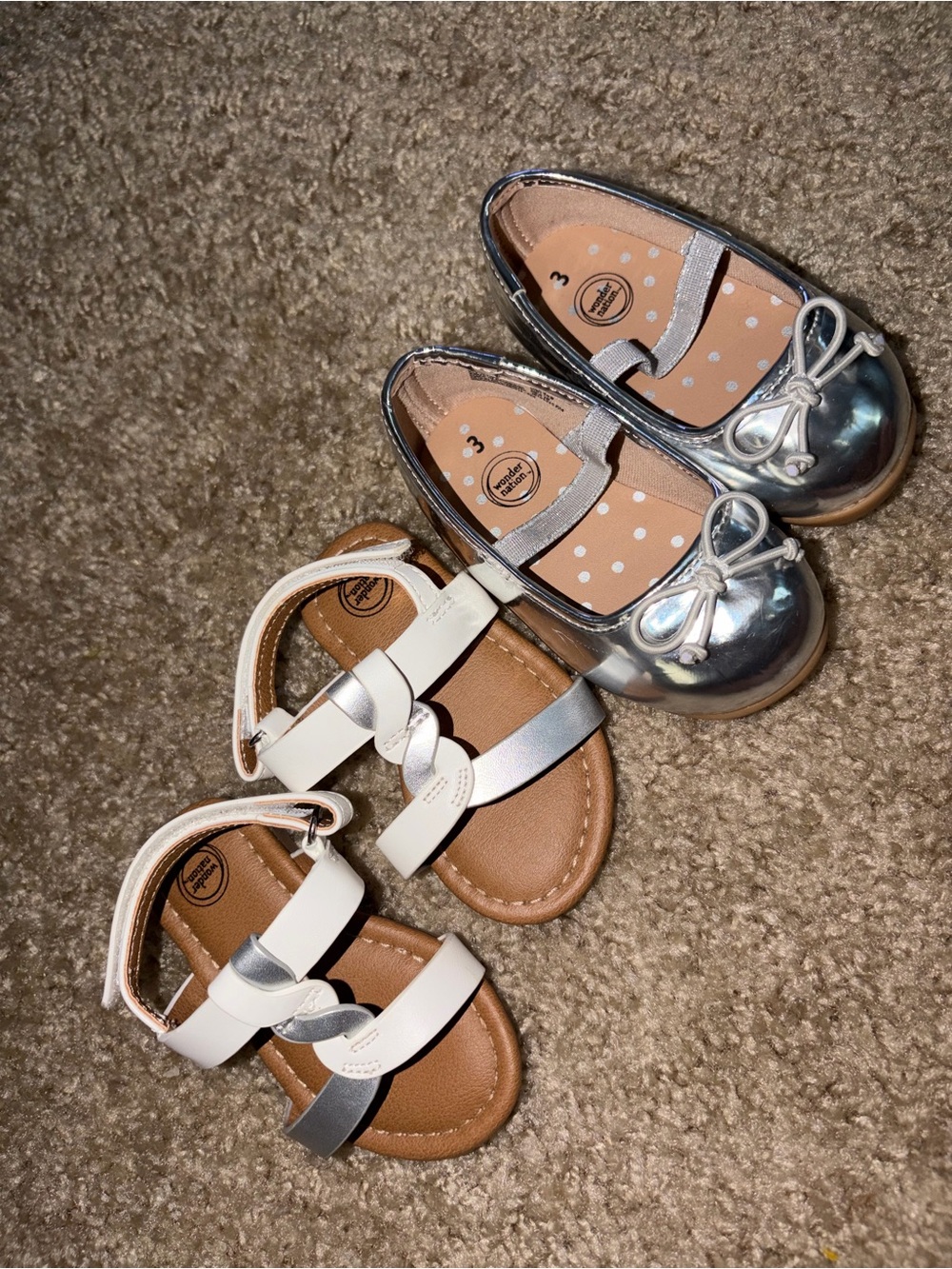 wonder nation Silver Mary Jane Flats & White Silver Strap Sandals - Girls